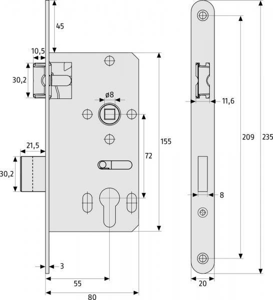 Abus Einsteckschloss ESK PZ2 Universal